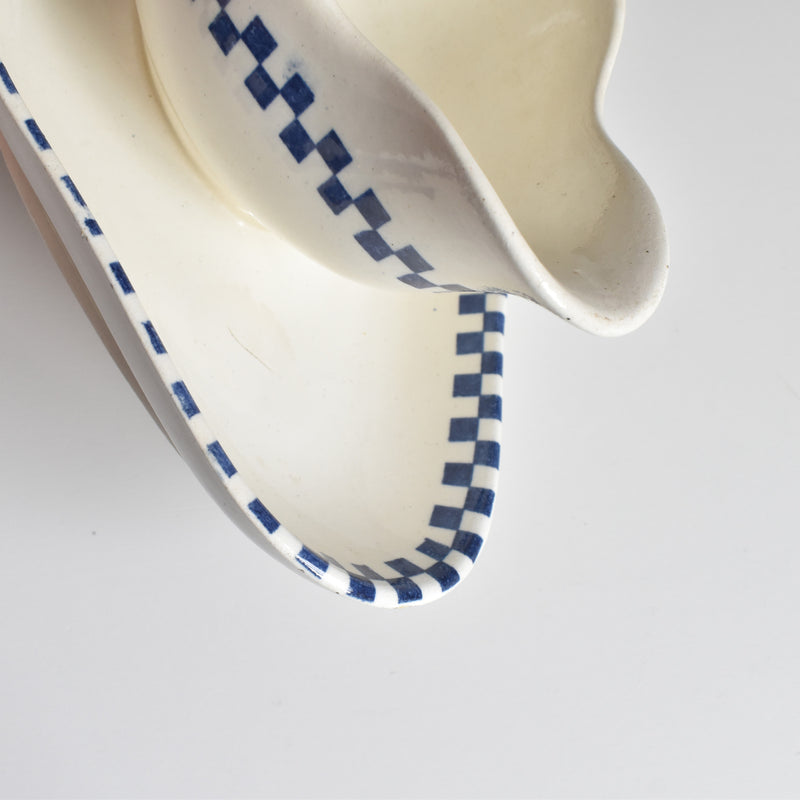 Antique Sauce Boat Sarreguemines Damier