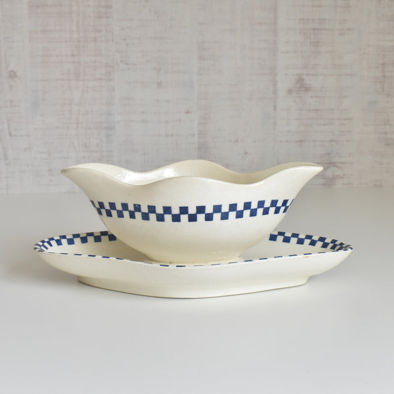 Antique Sauce Boat Sarreguemines Damier