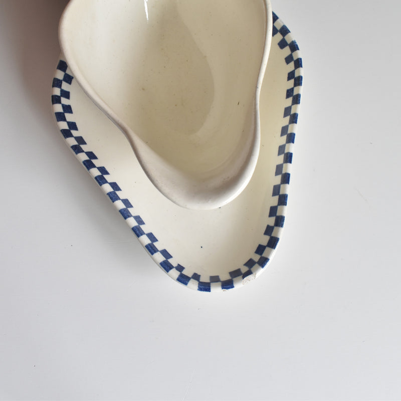 Antique Sauce Boat Sarreguemines Damier