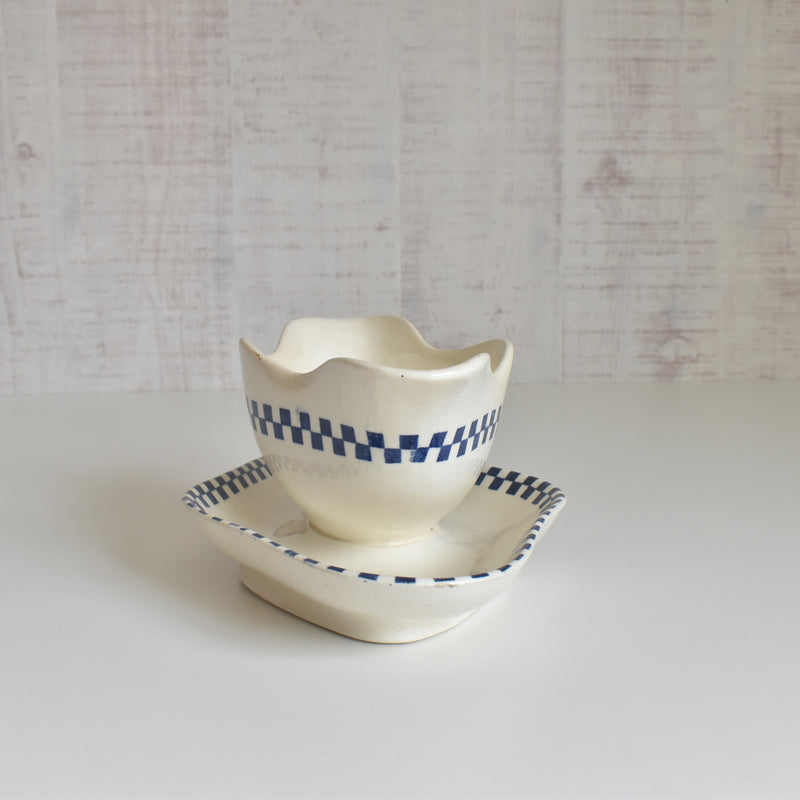 Antique Sauce Boat Sarreguemines Damier