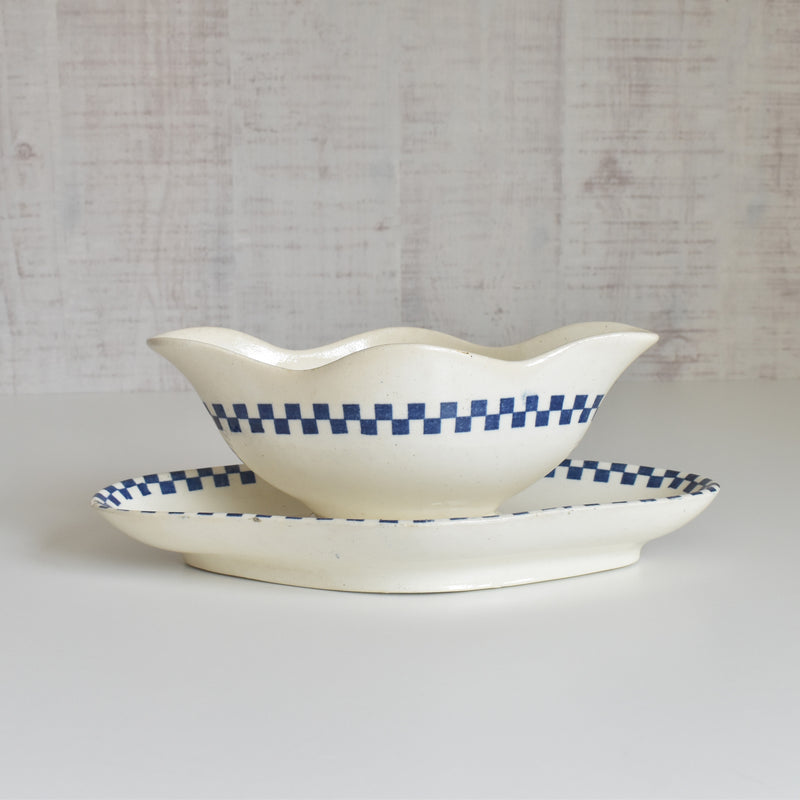 Antique Sauce Boat Sarreguemines Damier