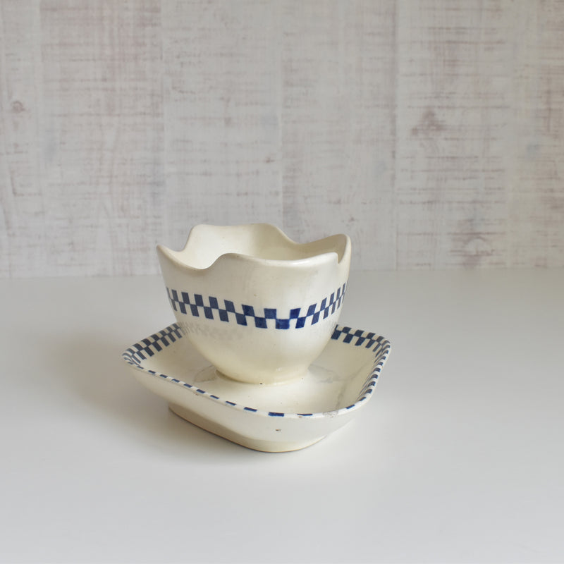 Antique Sauce Boat Sarreguemines Damier