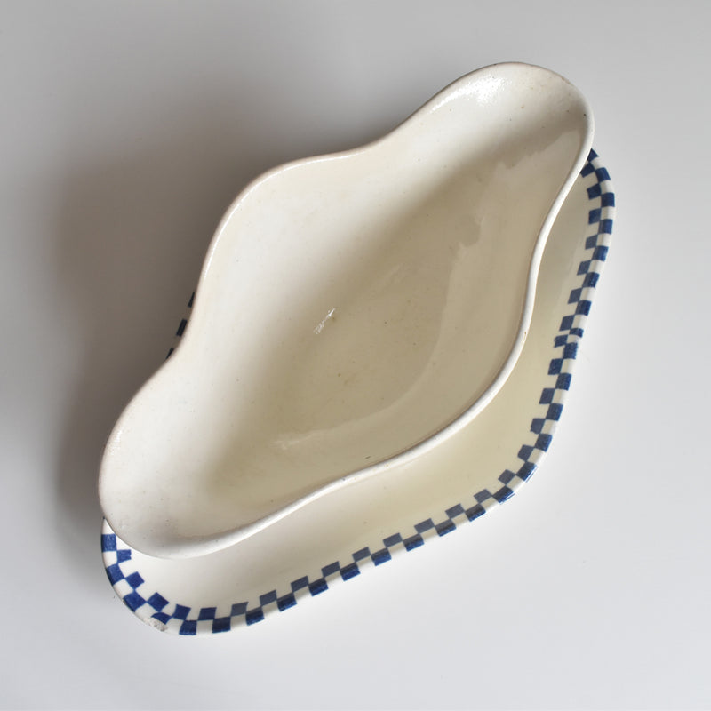 Antique Sauce Boat Sarreguemines Damier