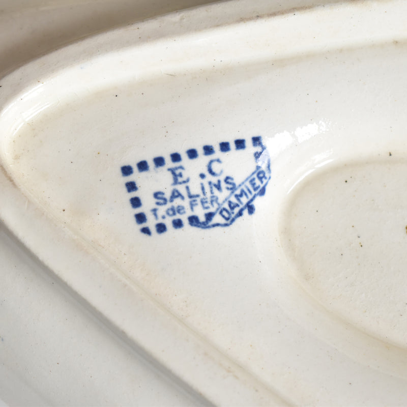 Antique Sauce Boat Sarreguemines Damier