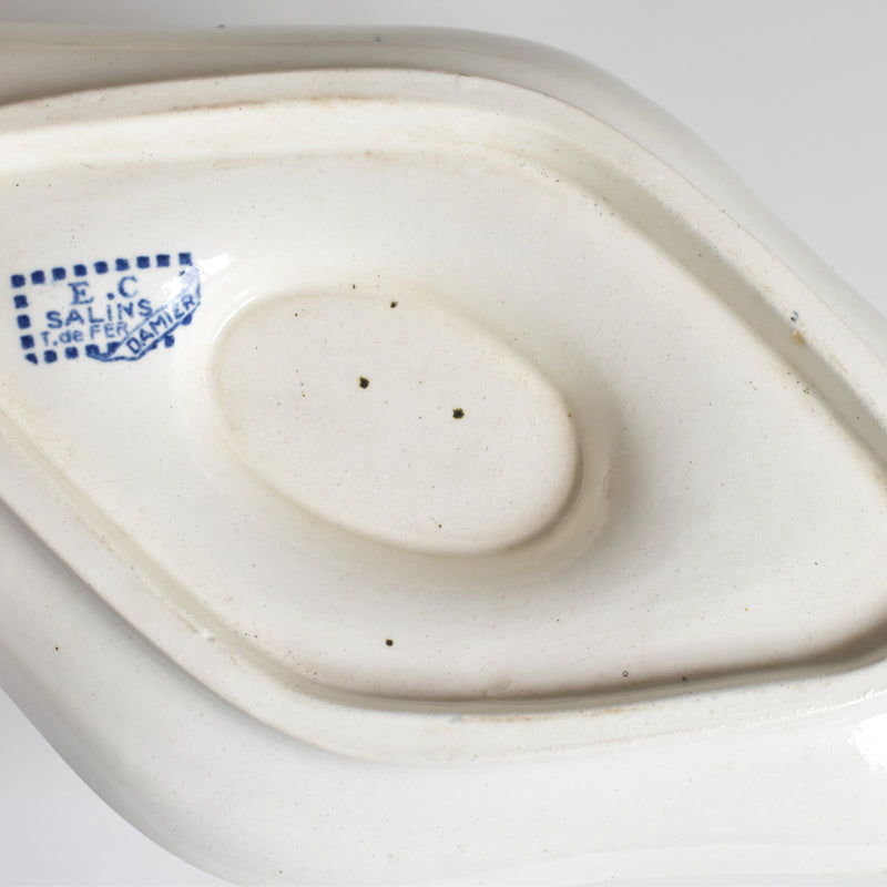 Antique Sauce Boat Sarreguemines Damier