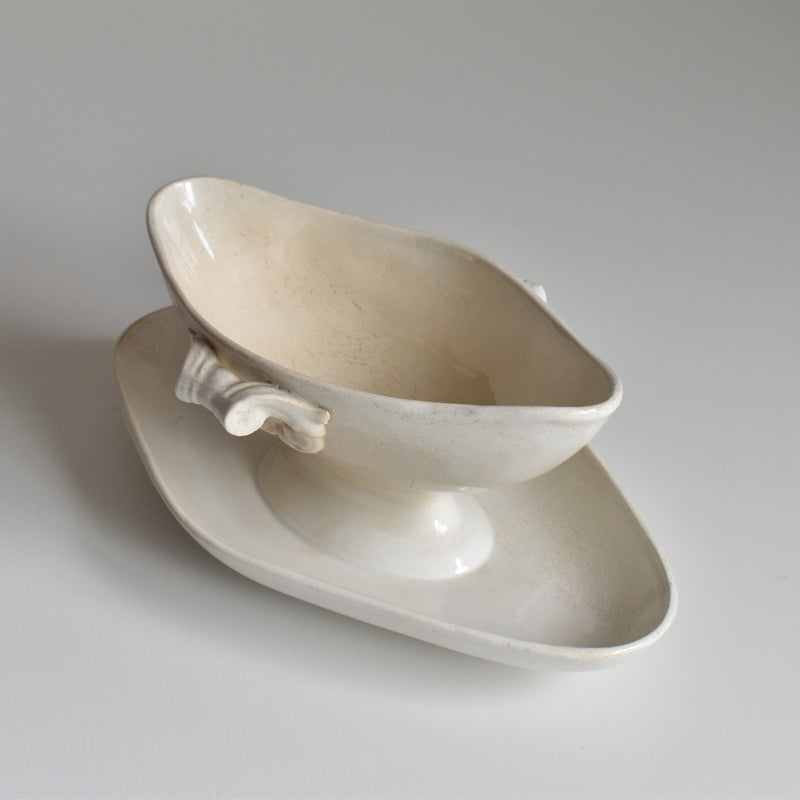 Antique Sauce Boat Sarreguemines White
