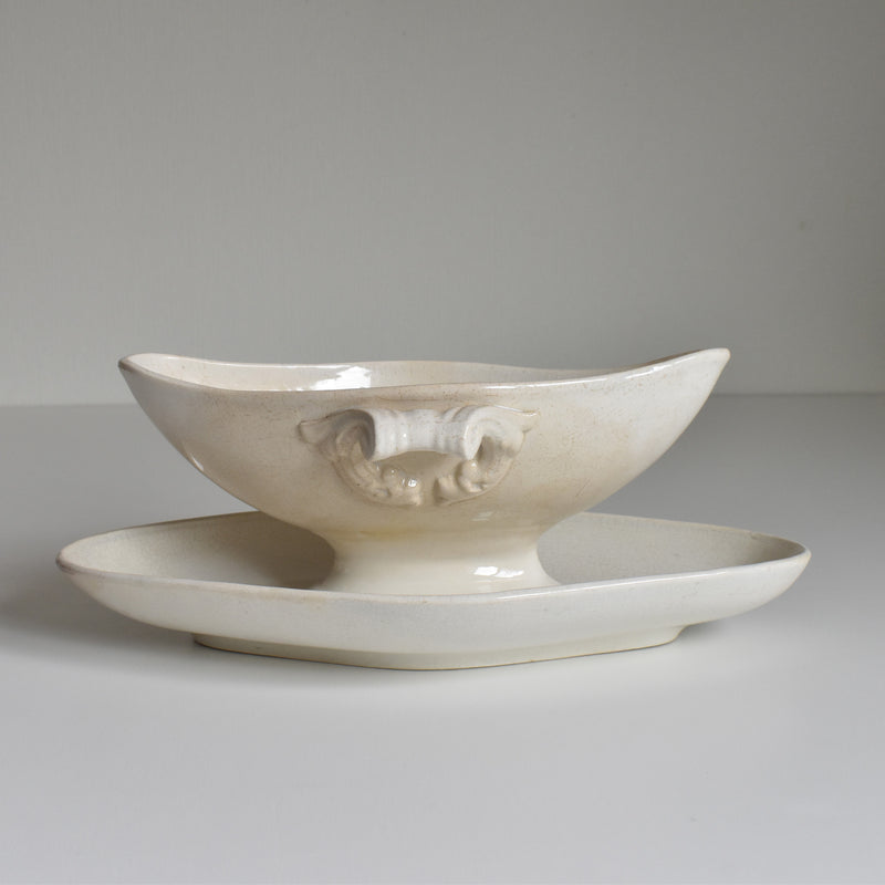 Antique Sauce Boat Sarreguemines White
