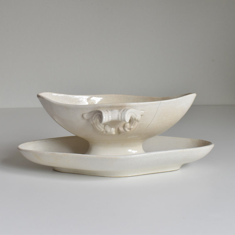 Antique Sauce Boat Sarreguemines White
