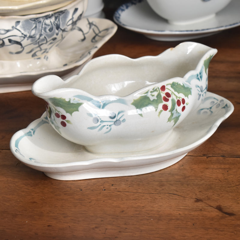 Antique Sauce Boat - Emile Bourgeois Gui & Houx (Holly and Mistletoe)