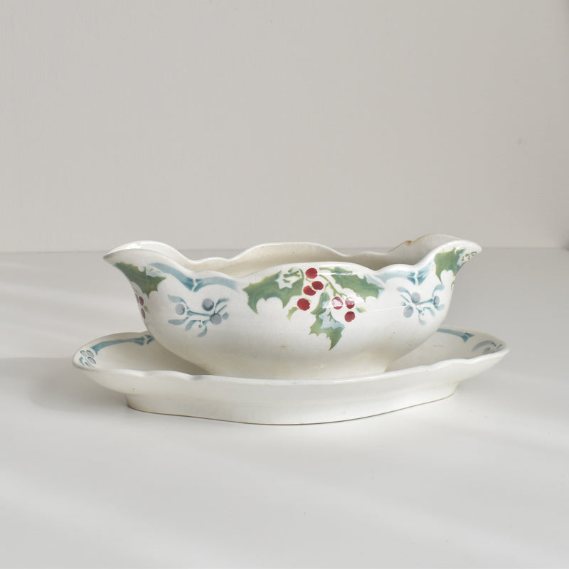 Antique Sauce Boat - Emile Bourgeois Gui & Houx (Holly and Mistletoe)