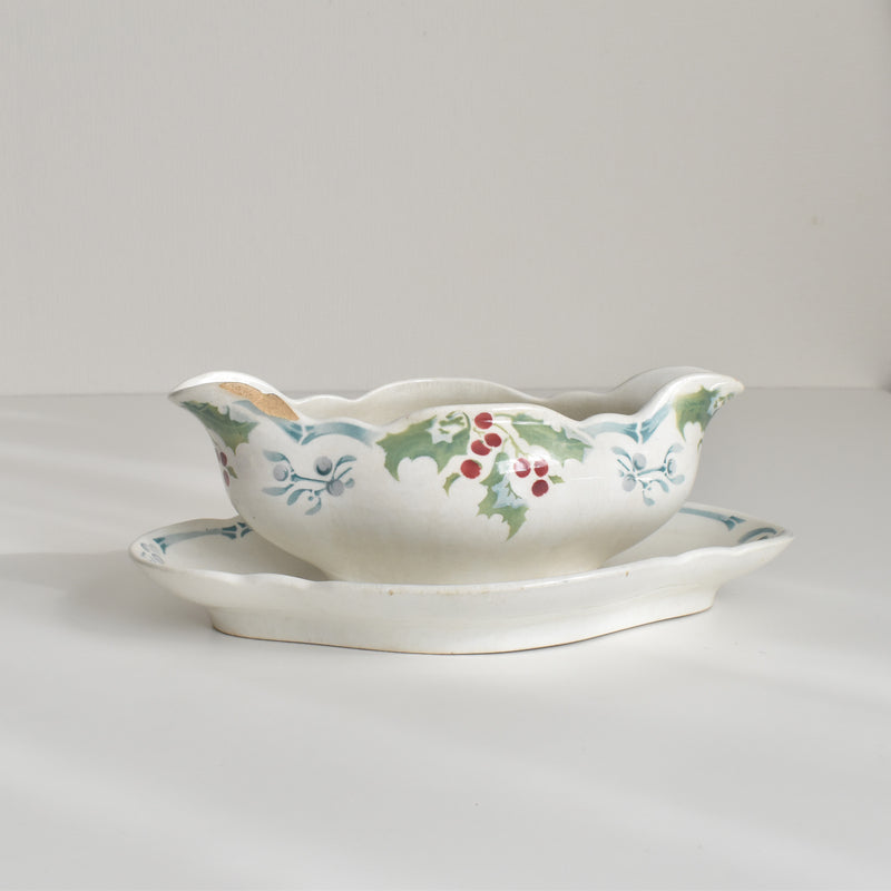 Antique Sauce Boat - Emile Bourgeois Gui & Houx (Holly and Mistletoe)