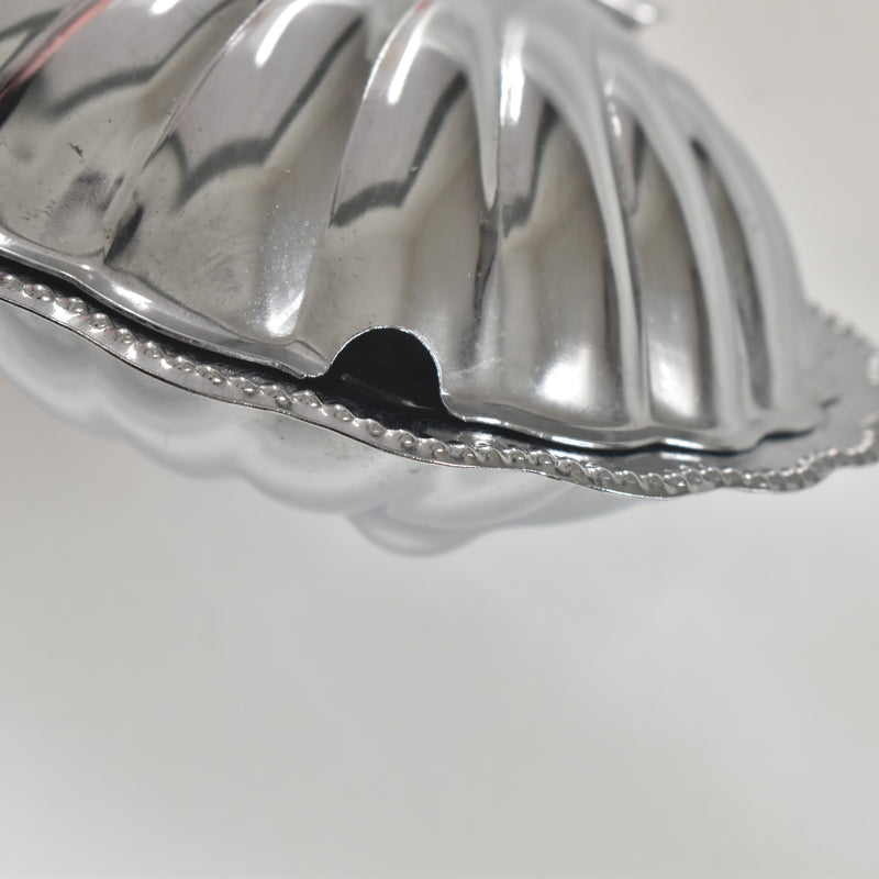 Vintage Stainless Steel and Glass Shell-Shaped Butter Dish