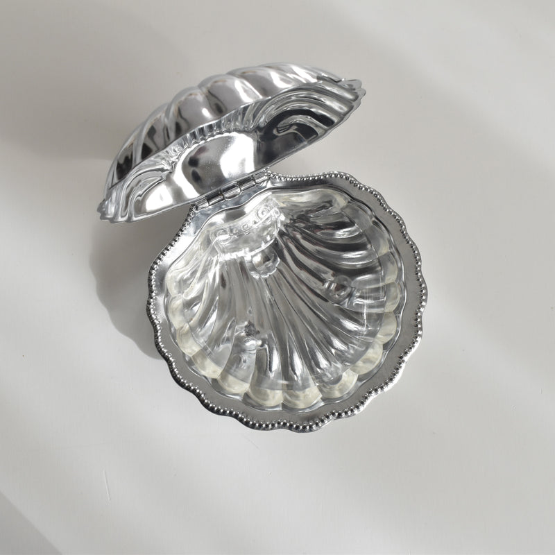 Vintage Stainless Steel and Glass Shell-Shaped Butter Dish