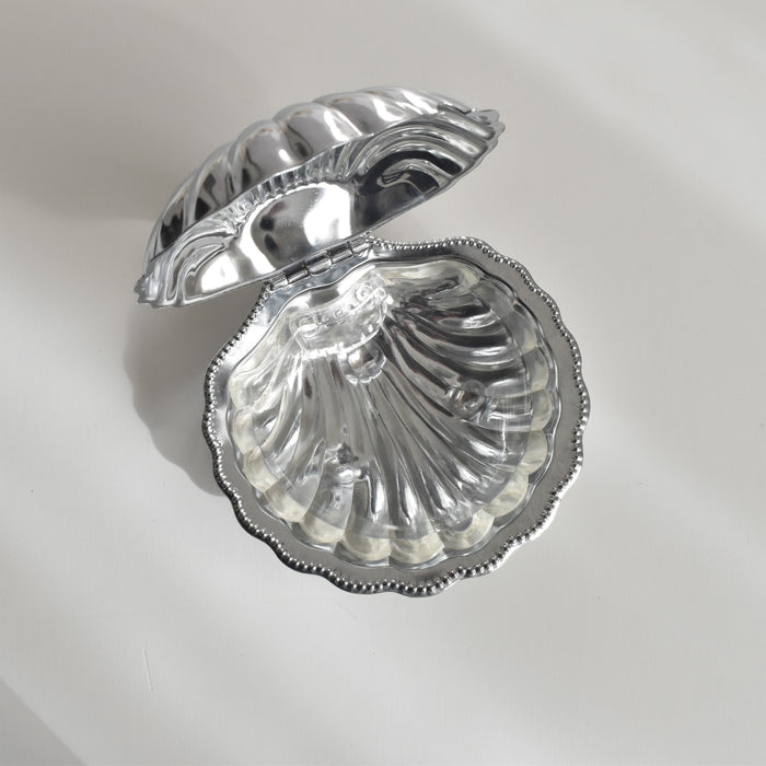 ヴィンテージ ステンレス＆ガラス シェル型 バターディッシュ