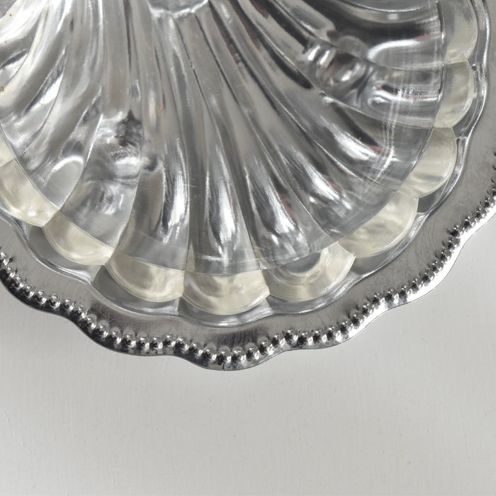 ヴィンテージ ステンレス＆ガラス シェル型 バターディッシュ