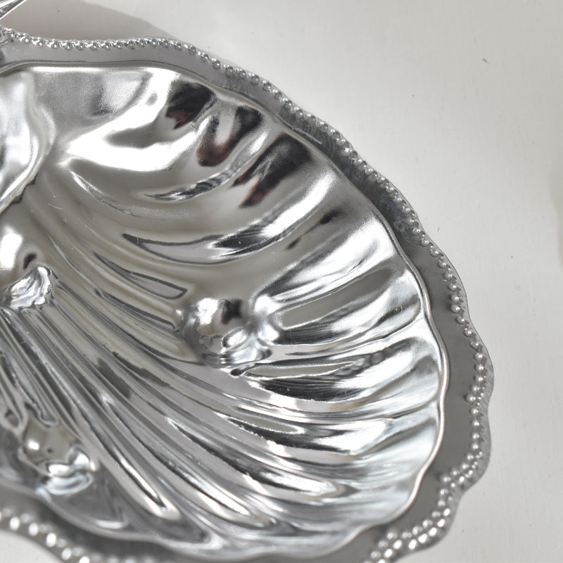 Vintage Stainless Steel and Glass Shell-Shaped Butter Dish
