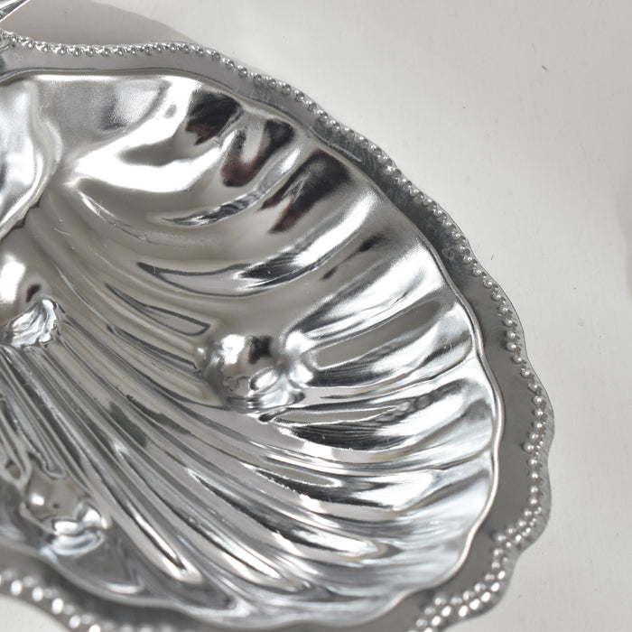 ヴィンテージ ステンレス＆ガラス シェル型 バターディッシュ