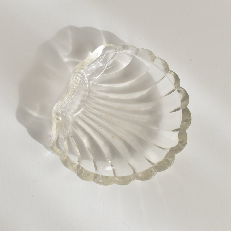 Vintage Stainless Steel and Glass Shell-Shaped Butter Dish