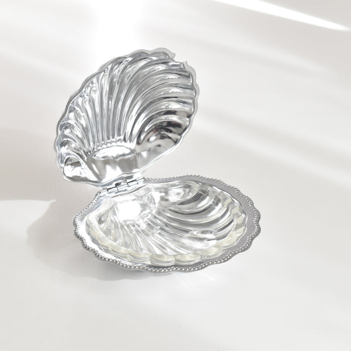 ヴィンテージ ステンレス＆ガラス シェル型 バターディッシュ