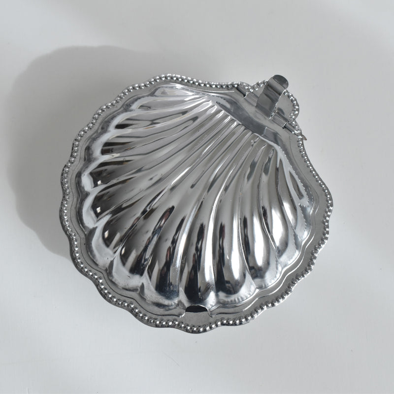 Vintage Stainless Steel and Glass Shell-Shaped Butter Dish