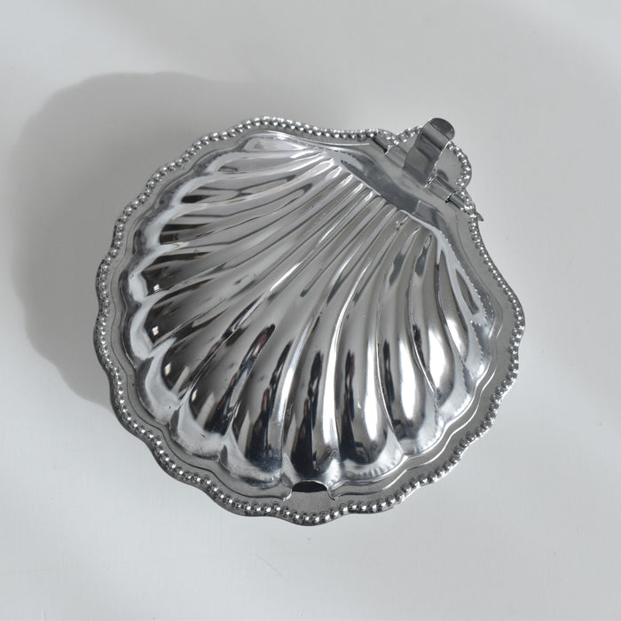 ヴィンテージ ステンレス＆ガラス シェル型 バターディッシュ