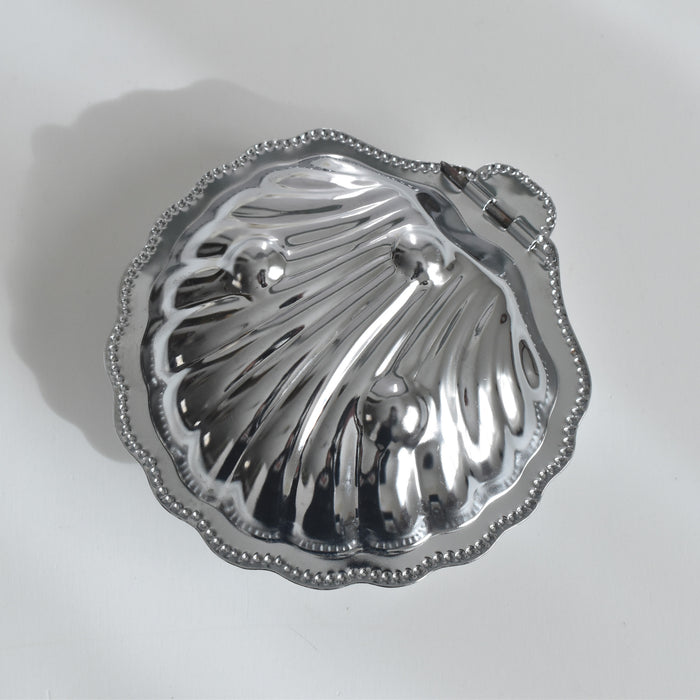 ヴィンテージ ステンレス＆ガラス シェル型 バターディッシュ