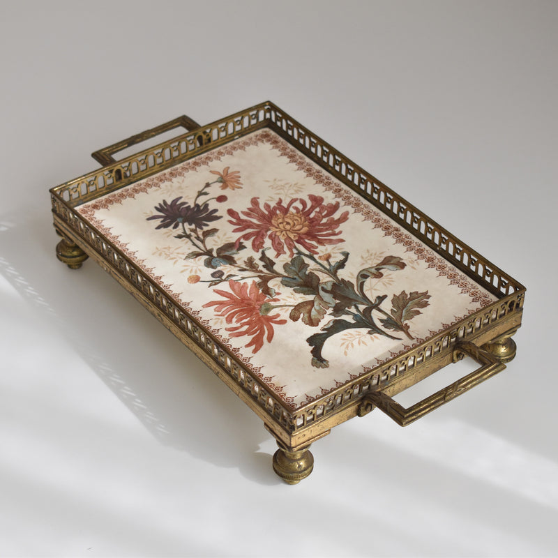 Antique tray, HB&C Choisy-le-Roi, Chrysanthemums