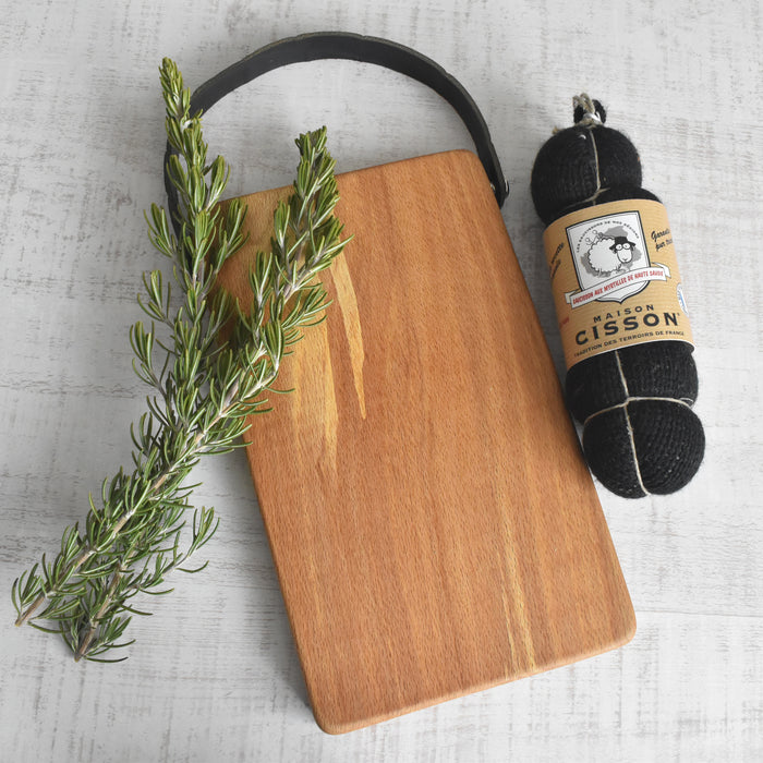 ミニブナカッティングボード 革取っ手付き 23.5cmx14cm