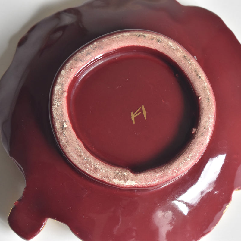 Vintage Small Plate, Red Leaf A