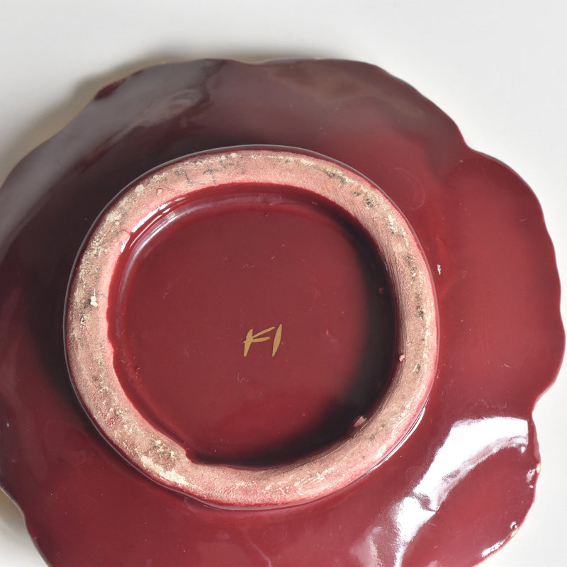 Vintage Small Plate, Red Leaf A