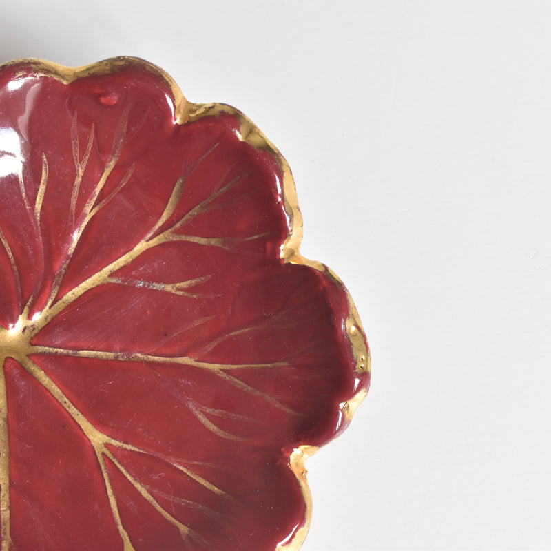 Vintage Small Plate, Red Leaf A