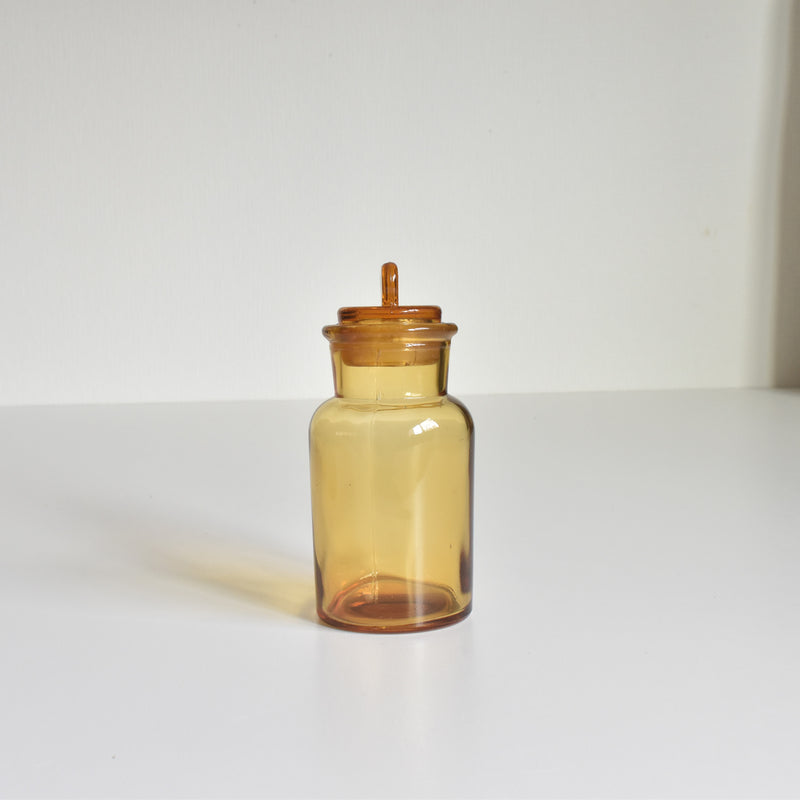 Vintage Apothecary Pot Amber Glass H11.5cm