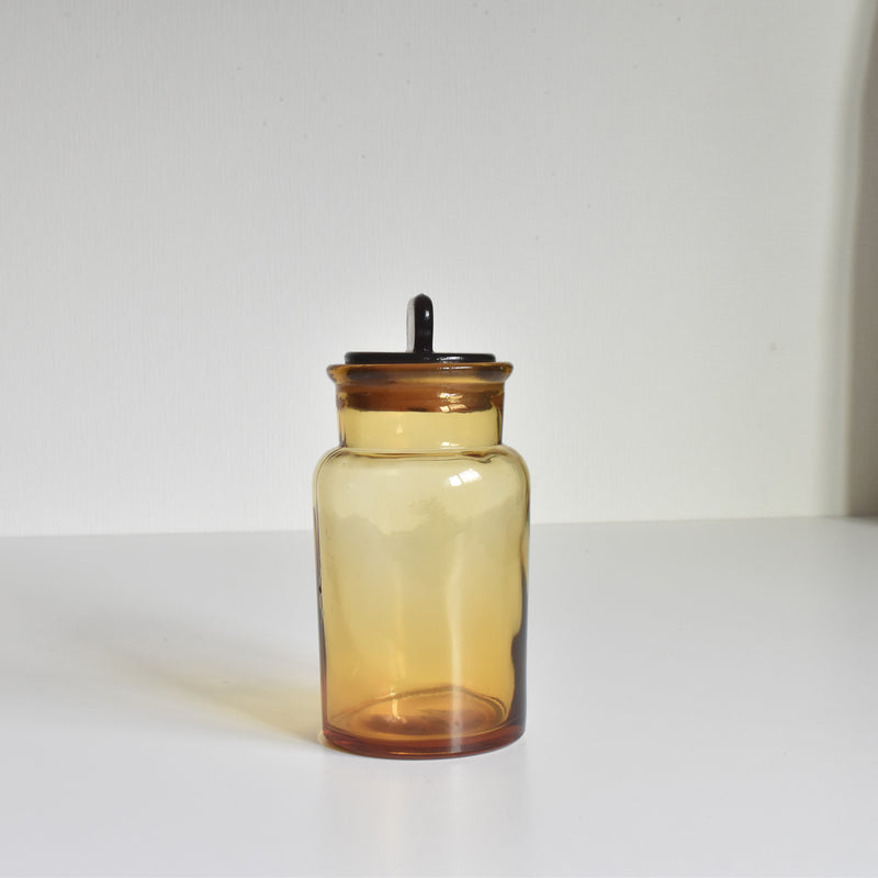 Vintage Apothecary Pot, Amber Glass, H14.5cm