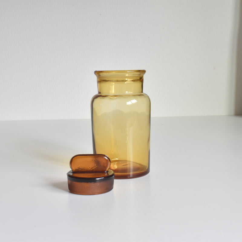 Vintage Apothecary Pot, Amber Glass, H14.5cm