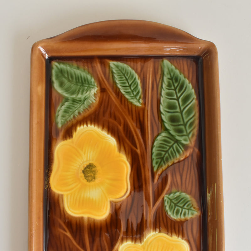 Vintage Cake Plate, Barbotine, Digoin & Sarreguemines, Yellow Flowers