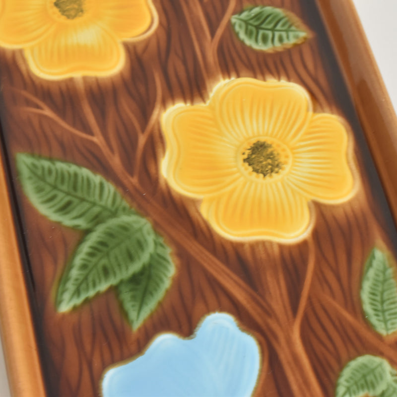 Vintage Cake Plate, Barbotine, Digoin & Sarreguemines, Yellow Flowers