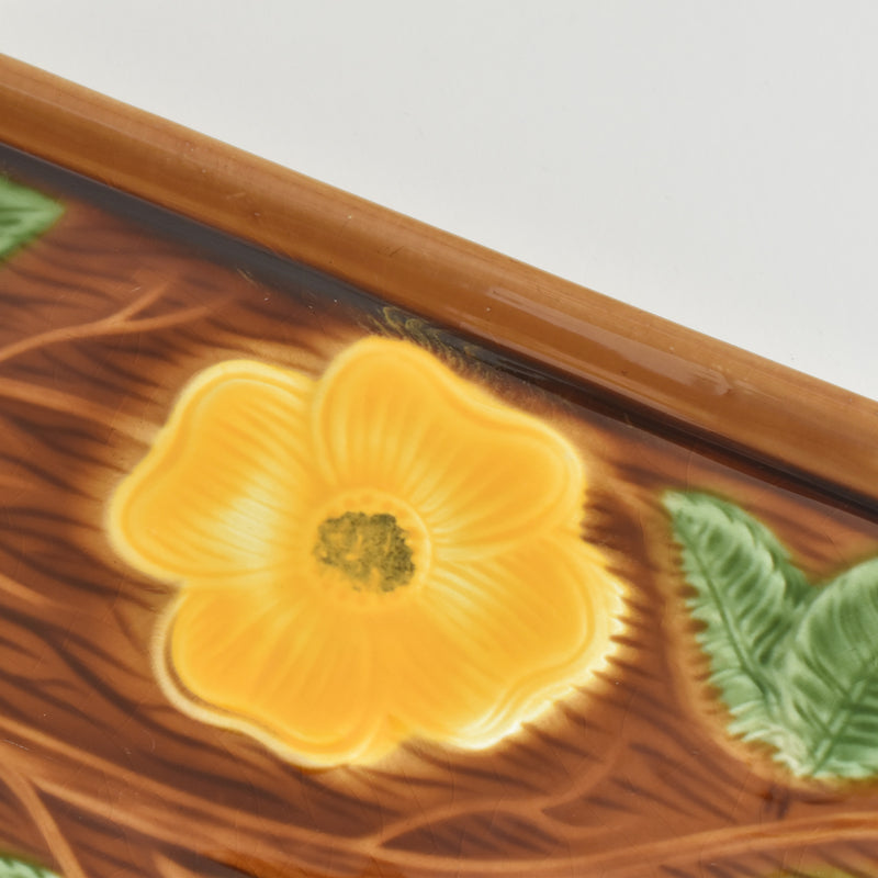 Vintage Cake Plate, Barbotine, Digoin & Sarreguemines, Yellow Flowers