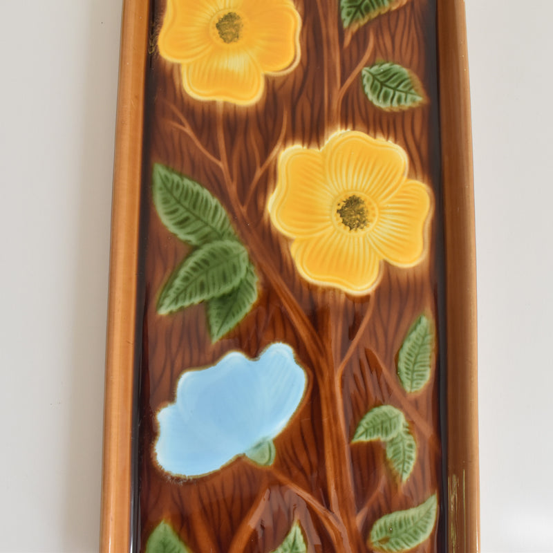 Vintage Cake Plate, Barbotine, Digoin & Sarreguemines, Yellow Flowers
