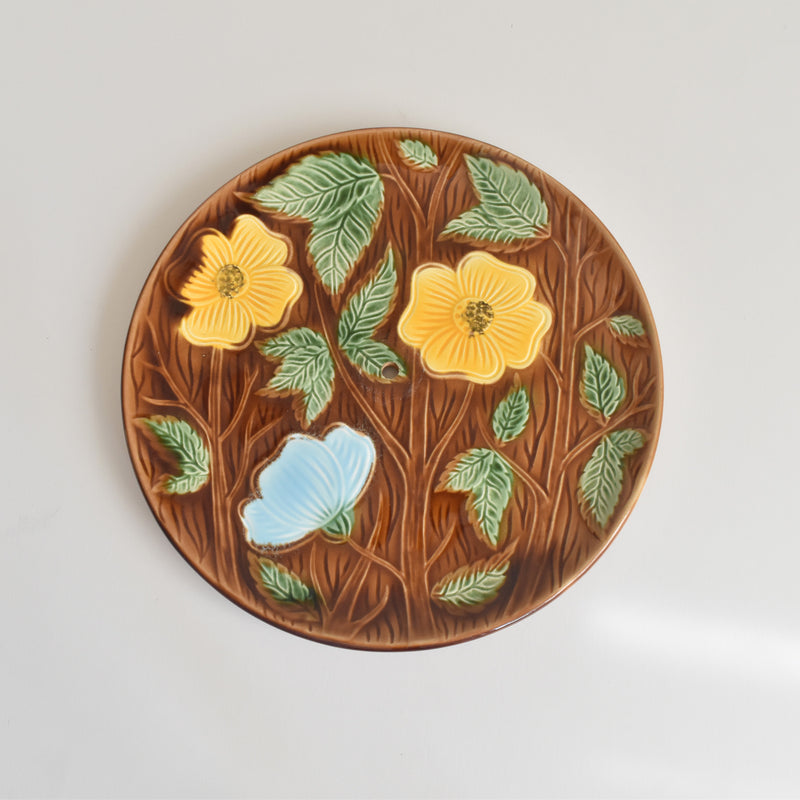 Vintage Plate with Handles Digoin & Sarreguemines Yellow Flower