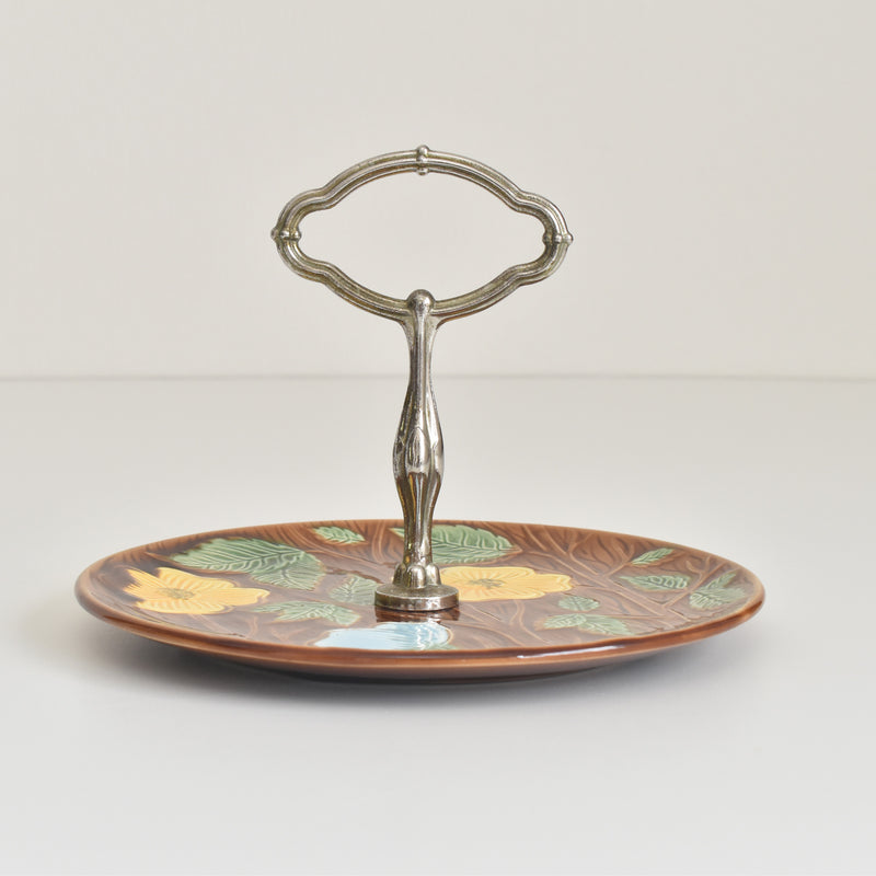 Vintage Plate with Handles Digoin & Sarreguemines Yellow Flower