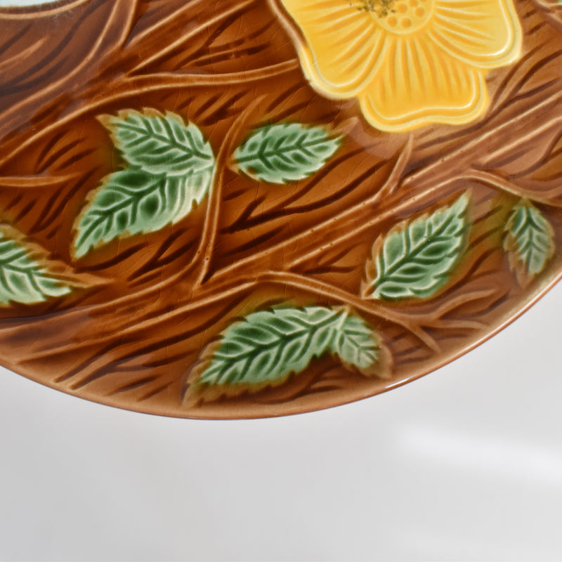 Vintage Plate with Handles Digoin & Sarreguemines Yellow Flower