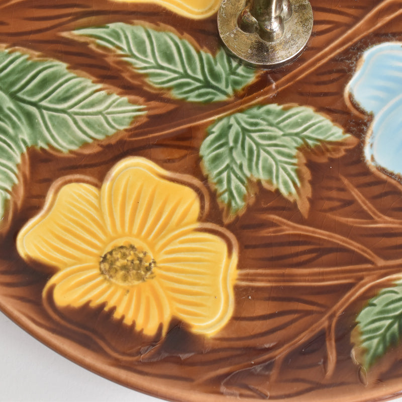 Vintage Plate with Handles Digoin & Sarreguemines Yellow Flower