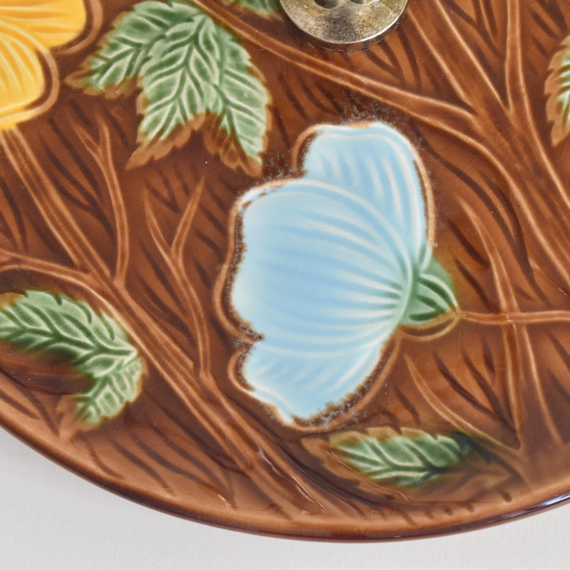 Vintage Plate with Handles Digoin & Sarreguemines Yellow Flower