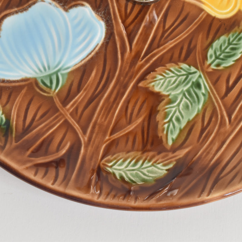 Vintage Plate with Handles Digoin & Sarreguemines Yellow Flower