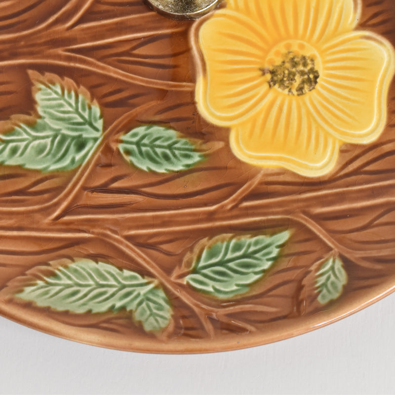 Vintage Plate with Handles Digoin & Sarreguemines Yellow Flower