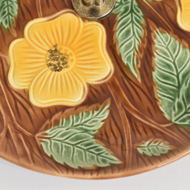 Vintage Plate with Handles Digoin & Sarreguemines Yellow Flower