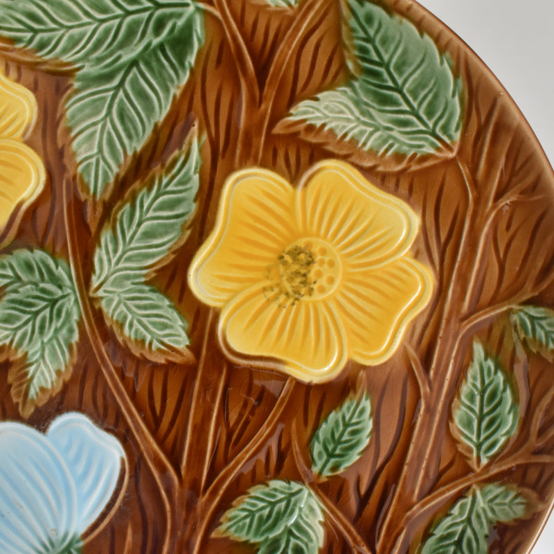 Vintage Dessert Plate Digoin & Sarreguemines Barbotine Yellow Flower