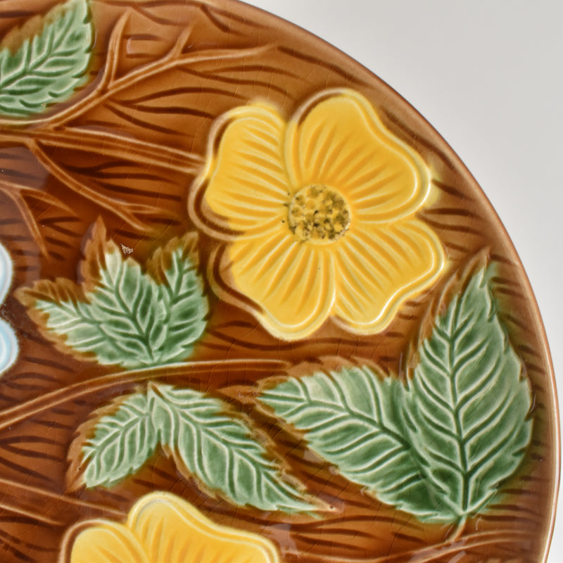 Vintage Dessert Plate Digoin & Sarreguemines Barbotine Yellow Flower