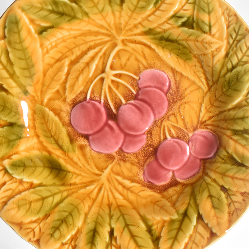 Vintage Dessert Plate Digoin & Sarreguemines Barbotine Cerises A