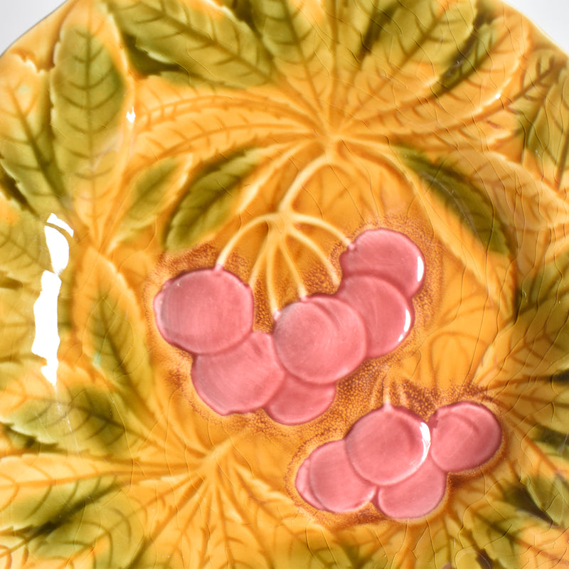 Vintage Dessert Plate Digoin & Sarreguemines Barbotine Cerises B